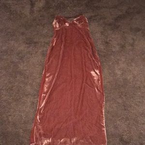 Velvet Strappy Full Length Dress With Leg Slits